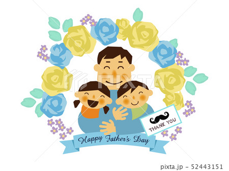 父の日のイラスト お父さんと子供達 白背景の素材 のイラスト素材