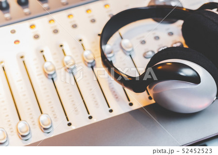 headphone on mixing console. music concept 52452523