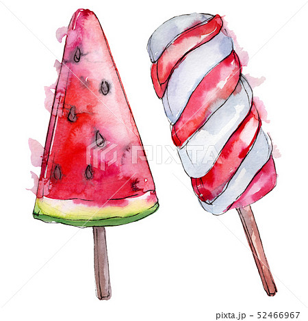 Tasty ice cream in a watercolor style. Aquarelle sweet dessert illustration set. Isolated desserts 52466967