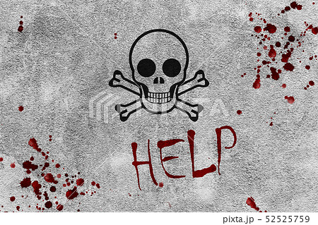 Skull and call for help on the concrete wall 52525759