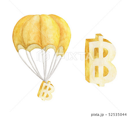 Hot air balloon with Golden Baht. Watercolor Hot air balloon with Golden Baht. Watercolor 52535044