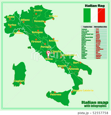 Italy map with Italian regions and infographic. Italy map with Italian regions and infographic. 52557758
