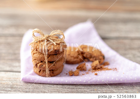 Cookies are stacked on handkerchiefs 52563863