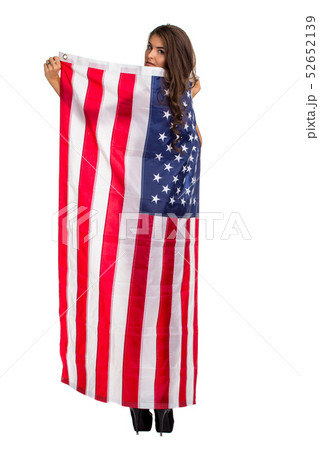 US flag in woman hands US flag in woman hands 52652139