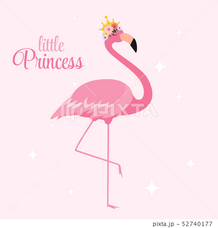 Beautiful Little Princess Pink Flamingo In Goldenのイラスト素材