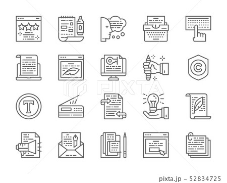 Set of Copywriting Line Icons. Typewriter, Presentations, Printer and more. 52834725