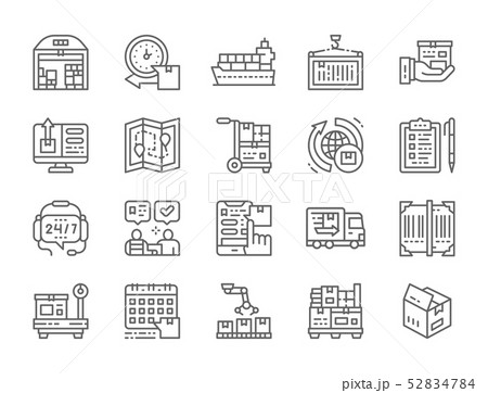 Set of Logistics and Delivery Line Icons. Warehouse, Cargo, Container and more. 52834784