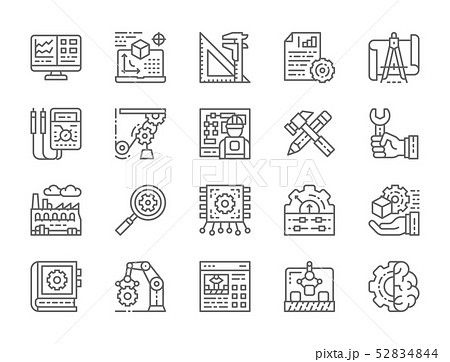 Set of Engineering and Manufacturing Line Icons. Presentation, Tools and more. 52834844