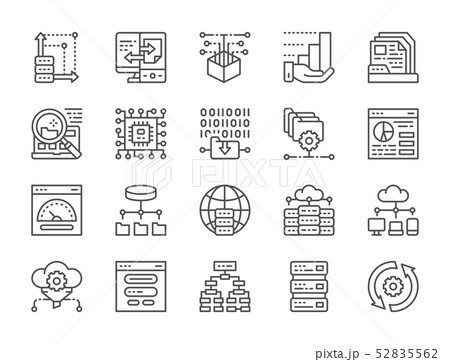 Set of Data Analysis Line Icons. Hosting, Program Algorithm, Database and more. Set of Data Analysis Line Icons. Hosting, Program Algorithm, Database and more. 52835562
