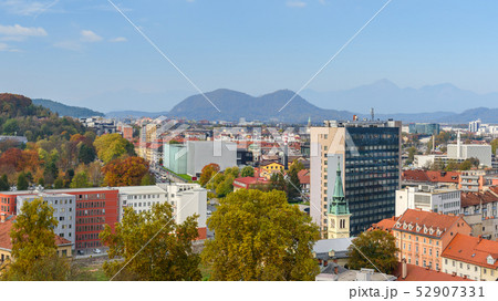 Aerial view of Ljubljana city center. Slovenia Aerial view of Ljubljana city center. Slovenia 52907331