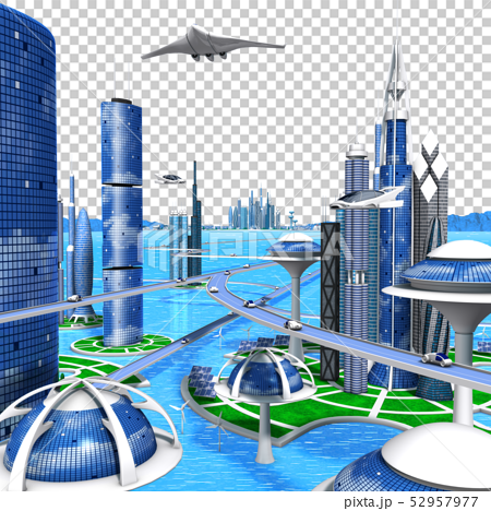 海洋未來城市白色背景 插圖素材 圖庫