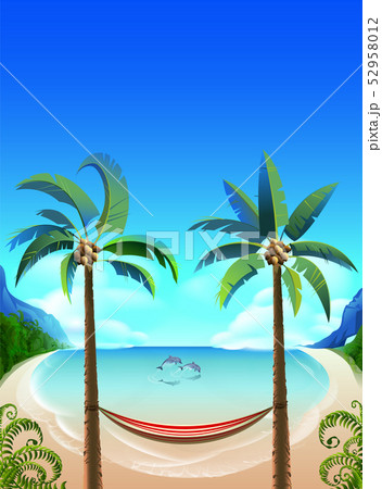 Paradise tropical bay beach with palm tree 52958012