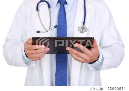 Male medicine doctor holding black digital tablet pc Male medicine doctor holding black digital tablet pc 52960854