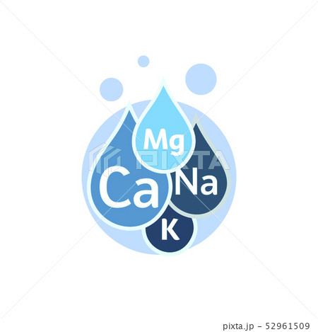 Mineral water icon. Blue drops with mineral designations. Simple flat logo template. Healthy water 52961509