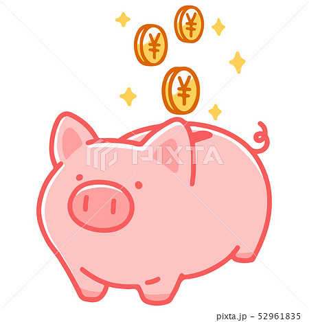 円コインが入るシンプルで可愛い豚の貯金箱のイラスト 主線ありのイラスト素材
