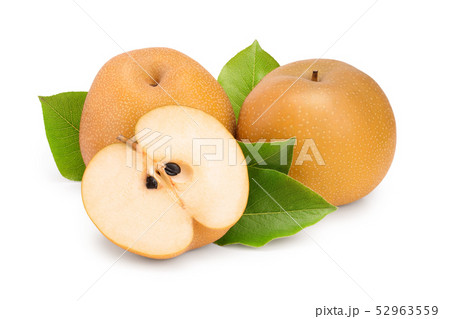Fresh asian pear with leaf isolated on white background 52963559