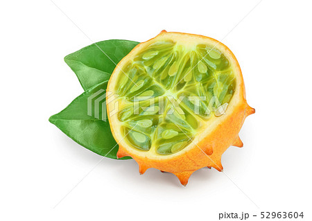 Kiwano or horned melon with leaf isolated on white background 52963604