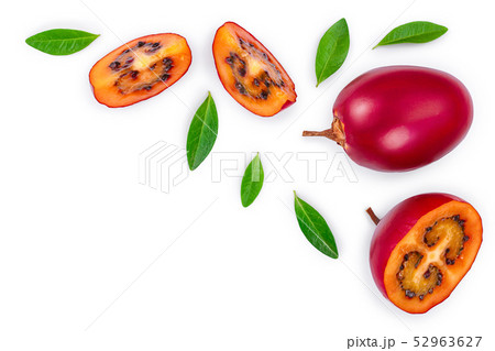 Fresh tamarillo fruit with leaves isolated on white background with copy space for your text. Top 52963627