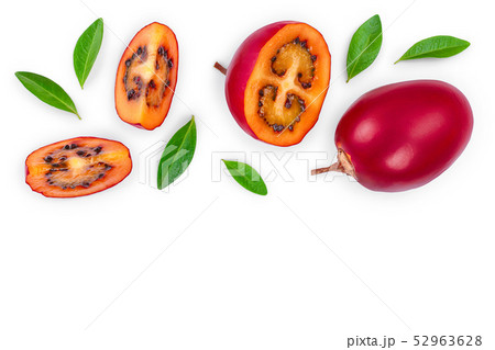 Fresh tamarillo fruit with leaves isolated on white background with copy space for your text. Top 52963628