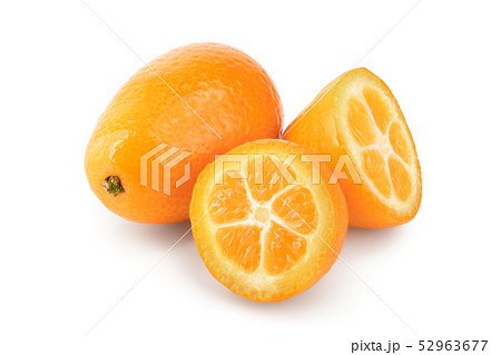 Cumquat or kumquat with half isolated on white background Cumquat or kumquat with half isolated on white background 52963677