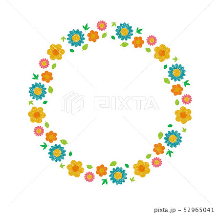 手書き風 円形 模様 パターン 背景イラスト 花柄 フラワー柄 のイラスト素材