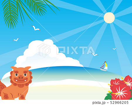 沖縄 シーサーとビーチの風景イラストのイラスト素材 52966205 Pixta