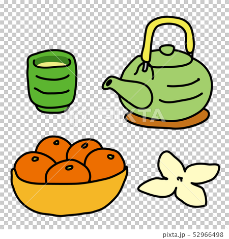 お茶とみかん素材のイラスト素材