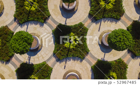 Vertical aerial top down view shot and looking down on the city park in Krasnodar, Russia 52967485