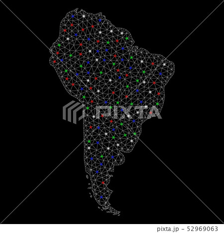 Bright Mesh Carcass South America Map with Flash Spots Bright Mesh Carcass South America Map with Flash Spots 52969063