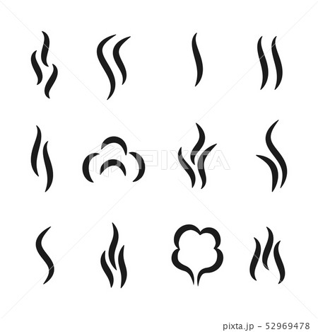 Steam aroma icons. Coffee and tea smell black symbols, set of aroma scent gas vapour and water steam 52969478