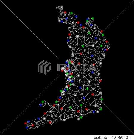 Bright Mesh Carcass Osaka Prefecture Map with Flare Spots Bright Mesh Carcass Osaka Prefecture Map with Flare Spots 52969582