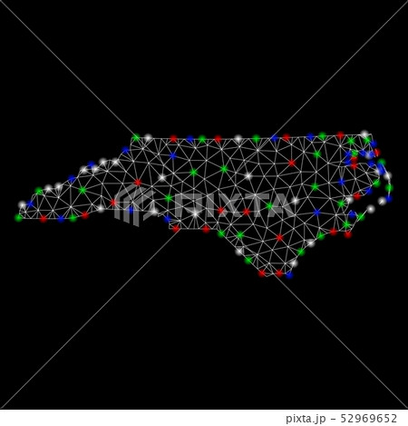Bright Mesh 2D North Carolina State Map with Flare Spots Bright Mesh 2D North Carolina State Map with Flare Spots 52969652