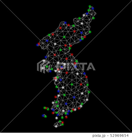 Bright Mesh Network North and South Korea Map with Flare Spots 52969654