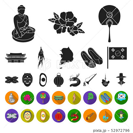 Country South Korea black,flat icons in set collection for design.Travel and attraction vector Country South Korea black,flat icons in set collection for design.Travel and attraction vector 52972796