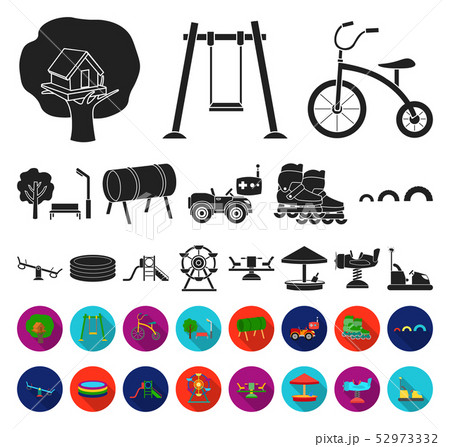 Playground, entertainment black,flat icons in set collection for design. Attraction and equipment 52973332