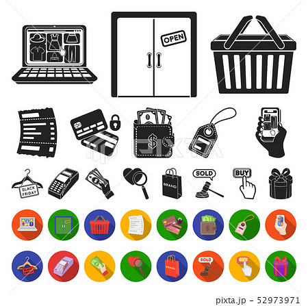E-commerce, Purchase and sale black,flat icons in set collection for design. Trade and finance E-commerce, Purchase and sale black,flat icons in set collection for design. Trade and finance 52973971