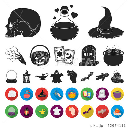 black,flat and white magic black,flat icons in set collection for design. Attributes and sorceress 52974111