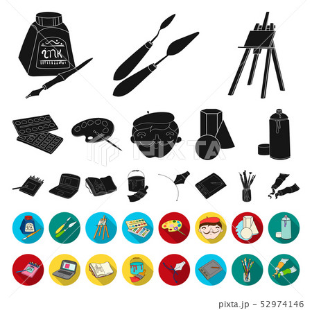 Painter and drawing black,flat icons in set collection for design. Artistic accessories vector 52974146
