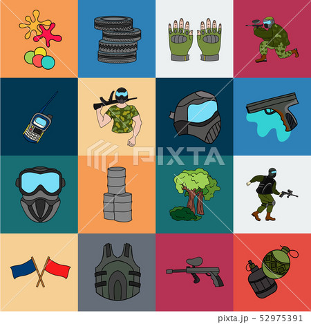 Paintball, team game cartoon icons in set collection for design. Equipment and outfit vector symbol 52975391