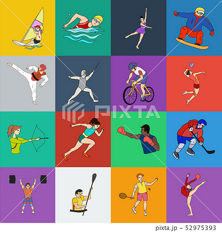 Different kinds of sports cartoon icons in set collection for design. Athlete, competitions vector 52975393