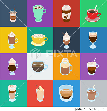 Different kinds of coffee cartoon icons in set collection for design. Coffee drink vector symbol 52975957