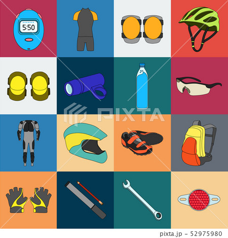 Bicycle outfit cartoon icons in set collection for design. Bicycle and tool vector symbol stock web 52975980