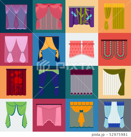 Different kinds of curtains cartoon icons in set collection for design. Curtains and lambrequins 52975981