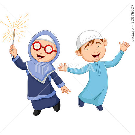 Happy Muslim kid cartoon on white background 52976027