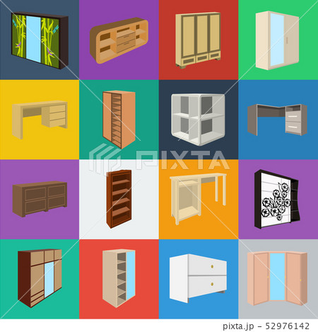 Bedroom furniture cartoon icons in set collection for design. Modern wooden furniture isometric 52976142