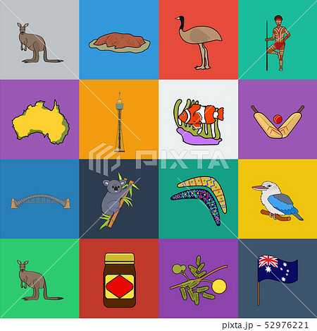 Country Australia cartoon icons in set collection for design.Travel and attractions vector symbol Country Australia cartoon icons in set collection for design.Travel and attractions vector symbol 52976221