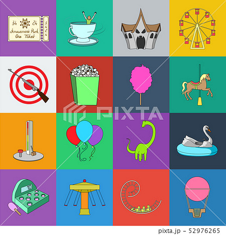 Amusement park cartoon icons in set collection for design. Equipment and attractions vector symbol 52976265