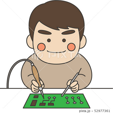 男性キャラクターはんだ付けのイラスト素材