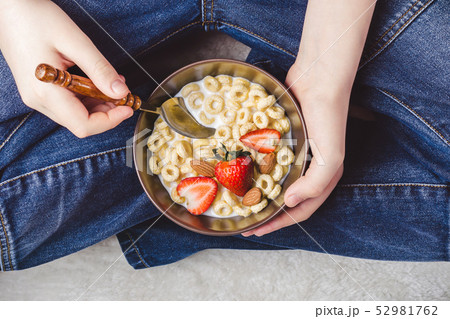 Traditional breakfast bowl. Cereal rings, Traditional breakfast bowl. Cereal rings, 52981762