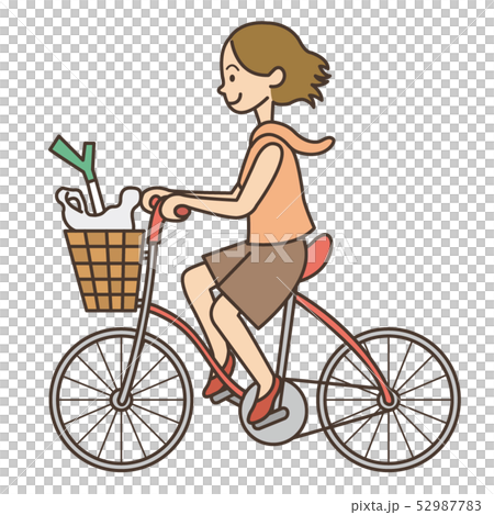 人物 自転車に乗ってる買い物をした女性のイラスト素材